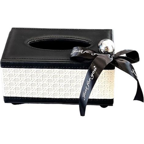 Porta fazzoletti rettangolare in pelle, elegante porta fazzoletti, bianco/nero (1/4)