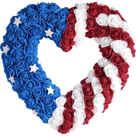Guirlande De Roses - Couronne En Forme De Coeur 33 Cm - Décor Artificiel Rouge Blanc Bleu - Pour Porte D'Entrée Fenêtre Ou Intérieur - 1 Pièce (1/5)