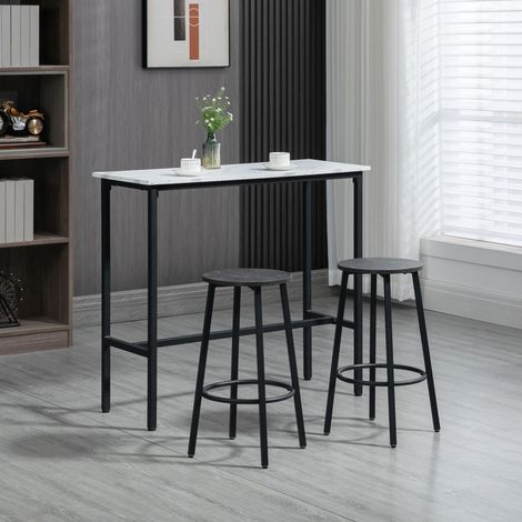 Bartisch Set mit 2 Barhockern 100x40 cm Stahl Weiß OKMYHOME (1/4)