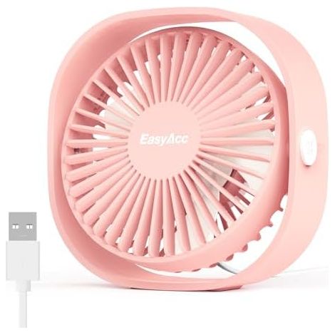 EasyAcc USB Ventilator, Mini Ventilator, Leise USB Tischventilator mit 2 Jahre Garantie, Starker Exquisit Lüfter und 3 Geschwindigkeiten, 360 Grad Drehung Desk Fan für Schreibtisch,Zuhause,Büro - Rosa (1/5)