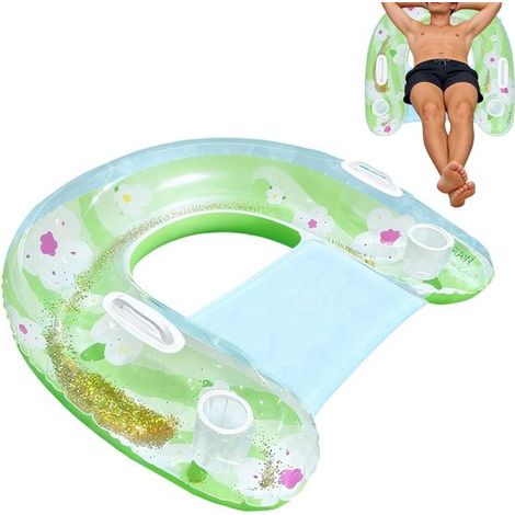 Schwimmstuhl Aufblasbares Floß Entspannung auf dem Wasser Mit Getränkehalter 90 x 70 cm Blau (1/5)