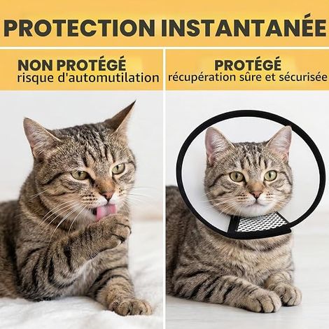 Cat Collar, Plastic Cone Protector Anti-Bite, Size 23-27 cm, Black and White for Adult Cats (1/3)
