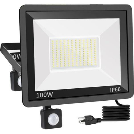 Foco LED de 220 V con sensor de movimiento PIR, resistente al agua, 100 W, con reflector, para iluminación exterior de jardín (Color: AC220V (180-240V), blanco frío 100W) - 1 unidad (1/5)