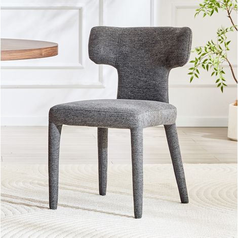 Set de 2 sillas de comedor de tela gris, respaldo en forma de T, asiento acolchado y estructura metálica 80,7 cm (1/5)