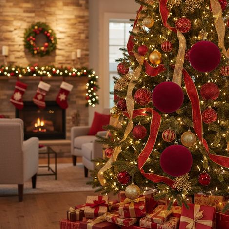 Palla di Natale in velluto floccata bordeaux per albero di Natale per decorazioni natalizie -Ø 12 cm (1/3)