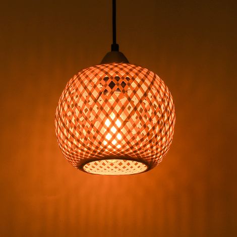 Lustre Suspension Style Bohème Abat-jour en Bambou Lampe Suspendue Rustique Vintage Luminaire E27 pour Salle à Manger Salon Cuisine 1pcs (1/5)