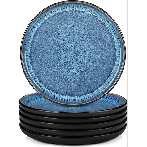 Assiettes Plates en Grès 26 cm - Va au Micro-Ondes, Four et Lave-Vaisselle - Bleu Émaillé, Design (1/5)