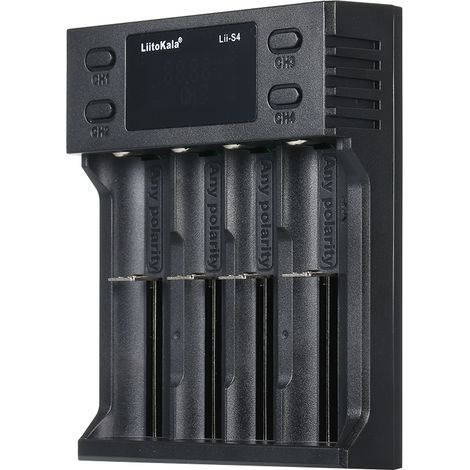 Liitokala Lii-S4 4-Slot LCD-Ladegerät – Intelligentes Ladegerät für zylindrische Batterien der Größen 26650 / 20700 / Lithium / 18490 / 17700 / 17500 / 16340 (RCR123) / 14500 / 10400 (1/5)