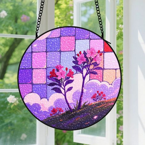 Suspension en vitrail - Attrape-soleil coloré unique en verre coloré, décoration intérieure artistique, cadeau Anniversaire pour homme, femme, maman 12,5 cm (1/5)