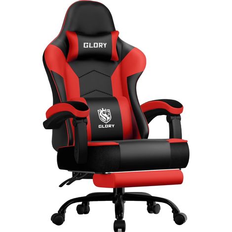 Silla gaming, diseño ergonómico, inclinación ajustable, roja. (1/2)