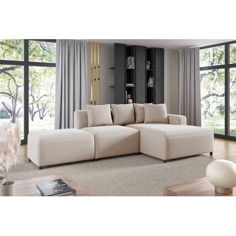 Ecksofa Designersofa MEGAN XS inkl. Hocker Stoff Salvador Hellbeige Ottomane Rechts (1/3)