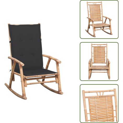 Chaise à bascule avec coussin Bambou - Chaise À Bascule - Chaise De Jardin - Mobilier De Jardin - Fauteuil En Bambou - Chaise Relaxante