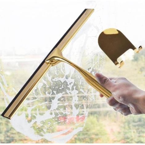 Raclette de douche en acier inoxydable raclettes de fenêtre en verre poignée de coupe antidérapante pour miroir de porte de salle de bain verre de voiture avec crochet, raclettes de douche dorée (1/4)