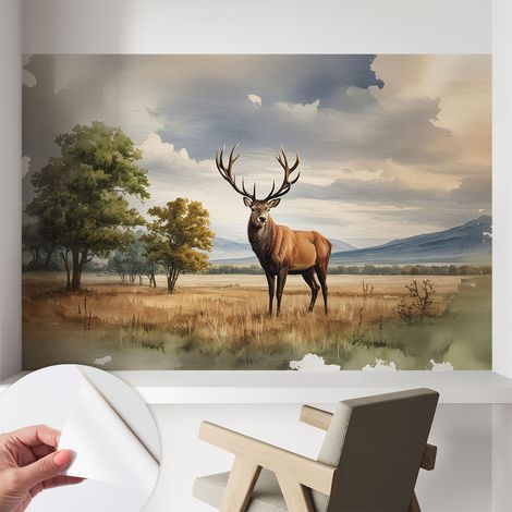 Selbsthaftend Tapete für Wohnzimmer Schlafzimmer Küche - Wanddekoration Majestätischer Hirsch 104x70 cm (1/5)