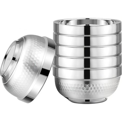 Lot de 6 bols inox 18/8 – 12,7 cm, double paroi isolée, pour riz, fruits, crème glacée