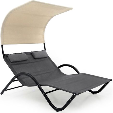 Tumbona Doble con Toldo Bellini. Muebles de Jardin o Terraza, 183cm, Gris (1/5)