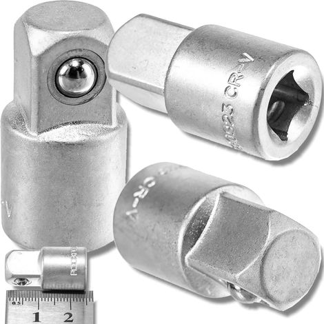 Adaptador ROCKFORCE de 1/4" (hembra) x 3/8" (macho) con bola de bloqueo de acero CR-V