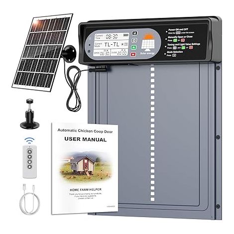 Automatic Solar Chicken Coop Door LED Display Automatic Aluminium Chicken Coop Door Light Sensor Timer Remote Control Two Charging Methods Anti-Pinch (1/5)