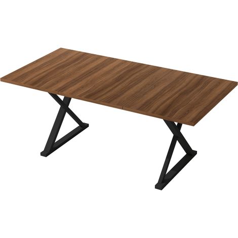 Table à manger moderne, 180x90x75 cm, pieds métal, noyer et noir, pour 6 à 8 personnes, design épuré et robuste (1/5)