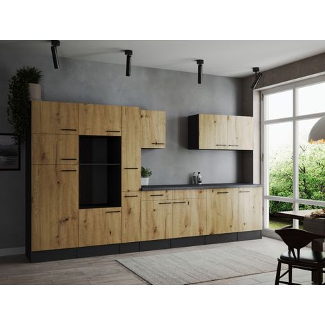 Küche Küchenzeile Leerblock Grau Matt Artisan Eiche Oliver 370 cm Respekta