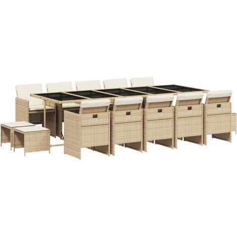 Maison Exclusive - 15-tlg. Garten-Essgruppe mit Kissen Beige Poly