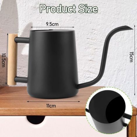 Arrosoir - Acier Inoxydable 304 - Poignée Bois Naturel - Noir Mat - 1000 ml - Pour Plantes D Intérieur (1/5)