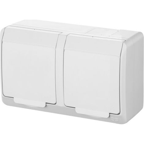 Enchufe doble de superficie, IP44, blanco, Hermes (1/2)