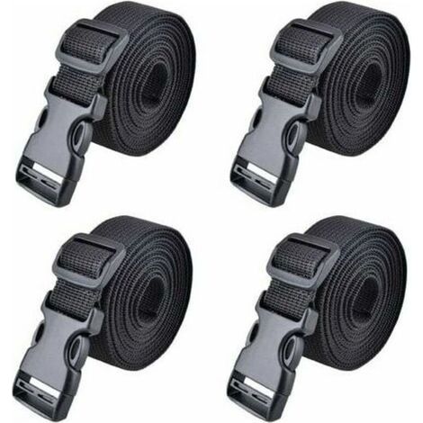 Sangle à boucle rapide Sangle de fixation plastique Sangle à cliquet pour fixation bagage 25 mm, 188 cm Fontainebleau Noir 4 pièces