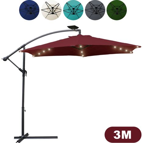 SWANEW Ombrellone con LED Grande ombrellone a sbalzo con manovella ruotabile a 360° per patio, balcone protezione solare, rosso (1/5)