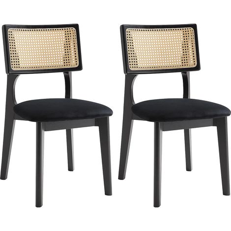 Sedia in velluto, effetto vimini e legno di teak Nero - Lotto di 2 - CALENYA (1/5)