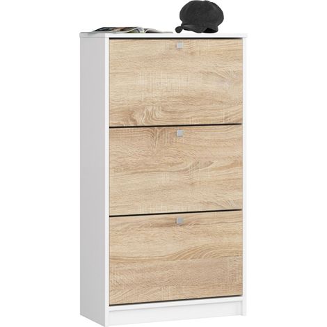 Scarpiera AKORD Bianco 60 cm 3 ante inserto frontale Sonoma Quercia 60x28,5x113 cm (1/4)