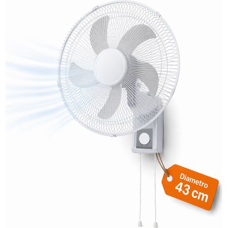 Ventilatore da Muro 43cm Bianco Raffrescatore Silenzioso 3 Velocità a Parete