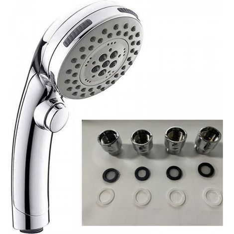 Pommeau de douche chromé électrolytique avec bouton d'arrêt, pommeau de douche à main, pommeau de douche + connecteur KMGT, 1 pièce (1/5)