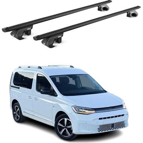 OMAC Barres de toit aluminium certifiées TÜV pour VW Caddy IV 2020-2026 – Pour rails de toit standards – Rainure en T – Charge max 90 kg – 2 antivols Noir (1/4)