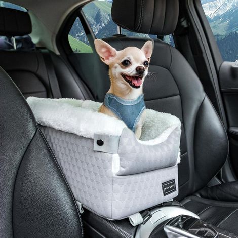 Hundesitz Mittelkonsole Auto mit Aussicht, waschbar, bis 4kg, Grau Weiß (1/5)