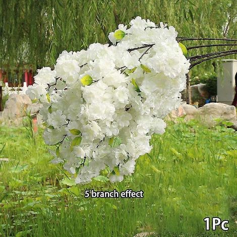 fleur artificielle à longue tige, fausse fleur de cerisier, fleurs en soie, branche de sakurablanc (1/5)