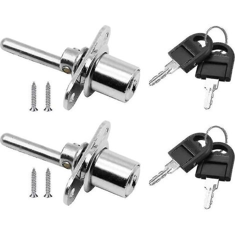Set aus 2 Schubladenschlössern mit Schlüssel für Möbel, Kolbenschlösser für Schränke, Vitrinen und Aktenschränke, Durchmesser 16 mm, Länge 61 mm (silber) (1/5)