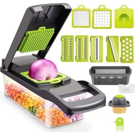 16 en 1 Mandoline Cuisine Kit, Coupe Decoupe Legumes Multifonctions, Legumes Manuel à 7 Lames Remplaçables Vegetable Chopper, Coupe Legume Cube, pour Couper, Râper Les, Trancher Légumes (1/4)