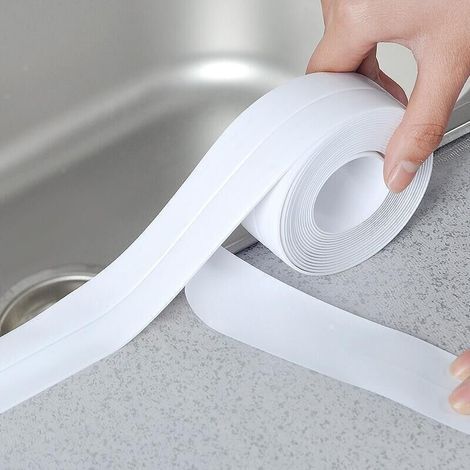 Rollo de sellador adhesivo de 2,2 cm x 3,2 m – Tira de sellado para cocina y baño – Superficie lisa – Blanco (1/3)