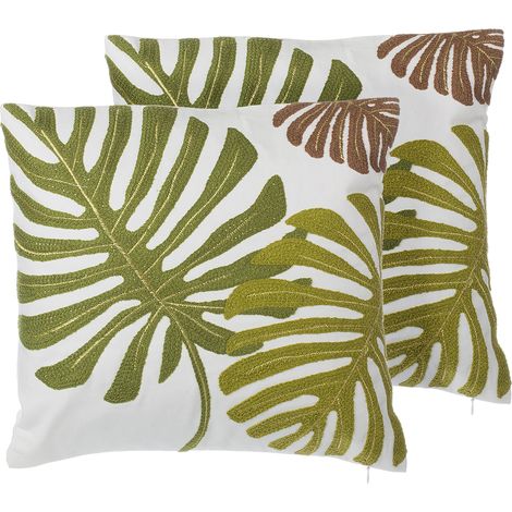 Conjunto de cojines decorativos de algodón con patrón de hoja verde 45 x 45 cm accesorio de decoración con motivo tropical Zenobia