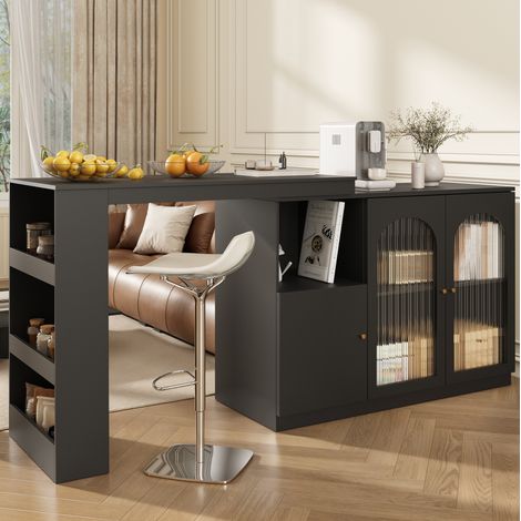 Meuble rangement tournant 360 degres 120 cm MDF noir OKMYHOME (1/5)