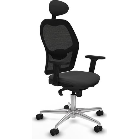 Jorquera sincro malla negra similpiel gris oscuro brazos 2D base aluminio cabecero fijo ruedas 65mm nailon (1/5)