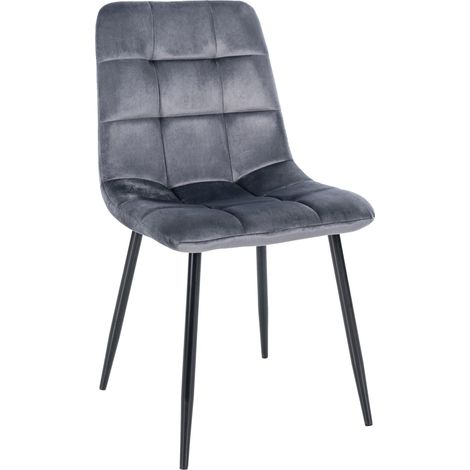 Chaise de salle à manger x1 coutures forme carrées en velours gris foncé pieds en métal noir 100001963