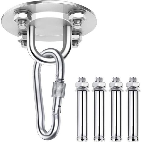 Plaque de fixation avec crochet à ressort en acier inoxydable de 8 mm, plaque de fixation pour balançoire de yoga en acier inoxydable, crochet rotatif pour hamac suspendu, boucle de fixation pour sac (1/5)