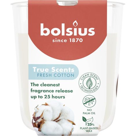 Bolsius Duftkerze im Glas true scents Ø 7,3 cm fresh cotton Duftkerze