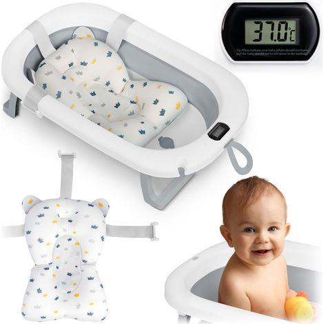 Faltbare Babybadewanne für Kinder und Säuglinge mit Thermometer und Einsatz Ricokids RK-287, weiß und grau