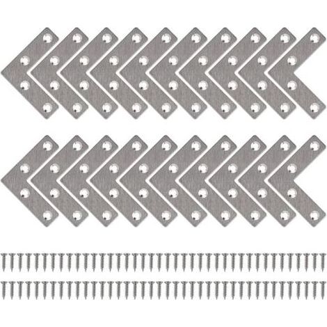 Equerre de Fixation Plats Droits Support en forme de L Metalliques Equerres avec Vis pour Bois Meubles Placard Réparation Support 50 50mm 20 Pièces (1/4)