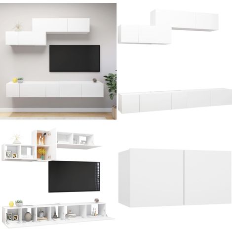 Ensemble de meuble TV 6 pcs Blanc Bois d'ingénierie - Meubles Tv - Meuble Tv Suspendu - Ensemble Meuble Tv - Meuble Blanc - Meuble Rangement - Home & Living (1/5)