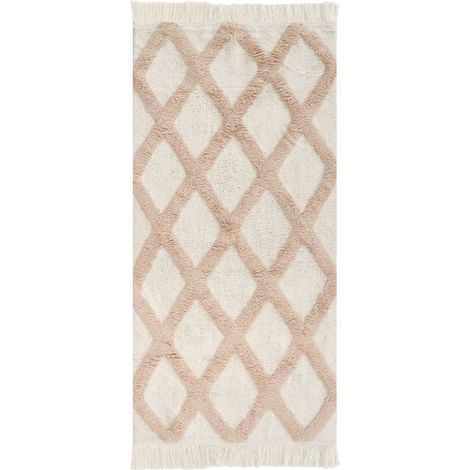 Area Rug Bathmat Beige Cotton 55 x 120 cm Decorative Boho Style Living Room Kids PUNSARI (1/5)