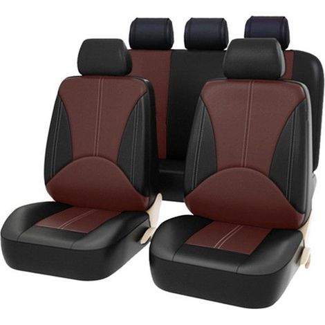 Housses de siège auto universelles - Ensemble complet de protections en cuir synthétique- 9 pièces - Neuf - Épissure café (1/5)